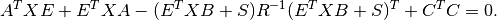 A^T X E + E^T X A
- (E^T X B + S) R^{-1} (E^T X B + S)^T
+ C^T C = 0.